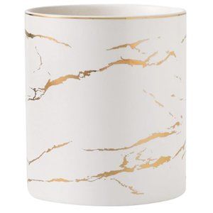 Large Ceramic Kitchen Utensil Holder / Vase  (White/Gold Marble Pattern)